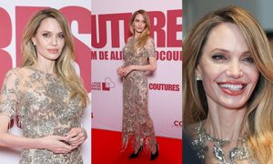 50-letnia Angelina Jolie wystrojona w "naked dress" walczy o uwagę na paryskiej premierze (ZDJĘCIA)