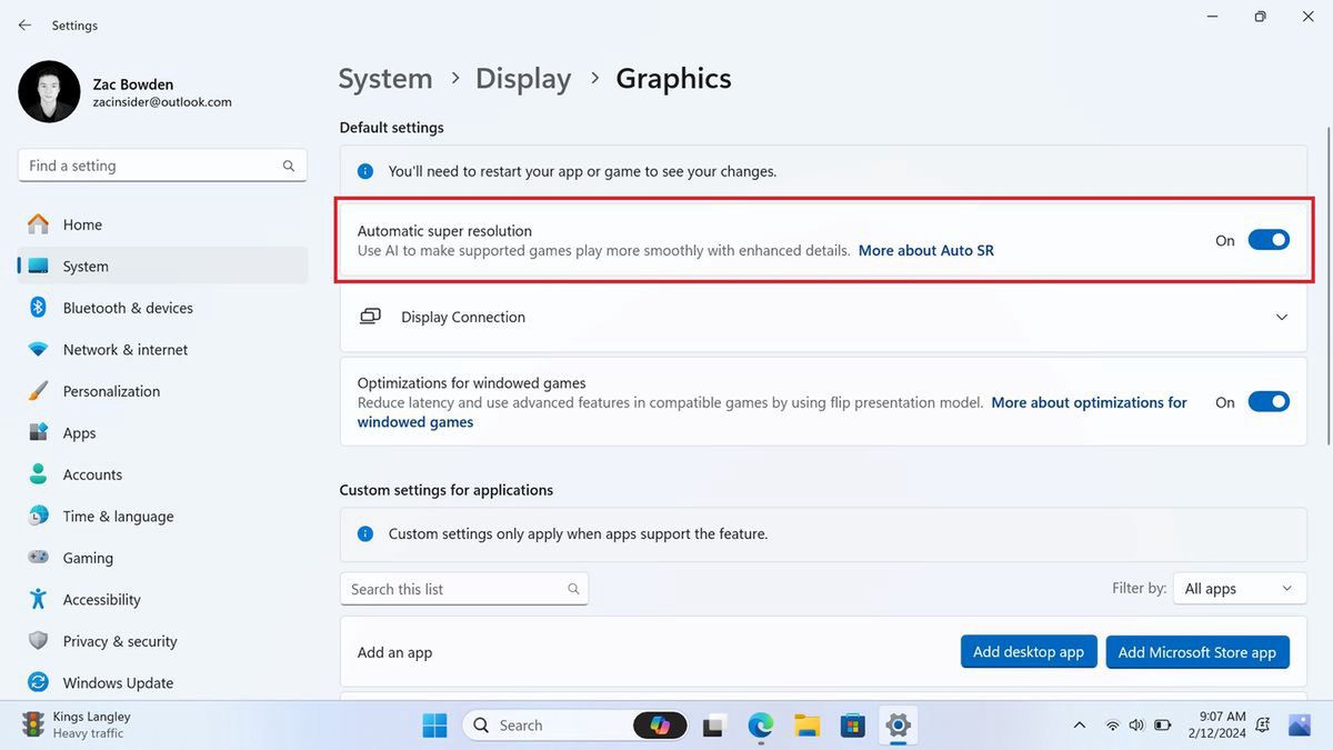 "Super resolution" in Windows 11 settings