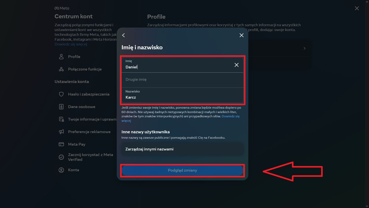 Jak zmienić imię i nazwisko w serwisie Facebook?