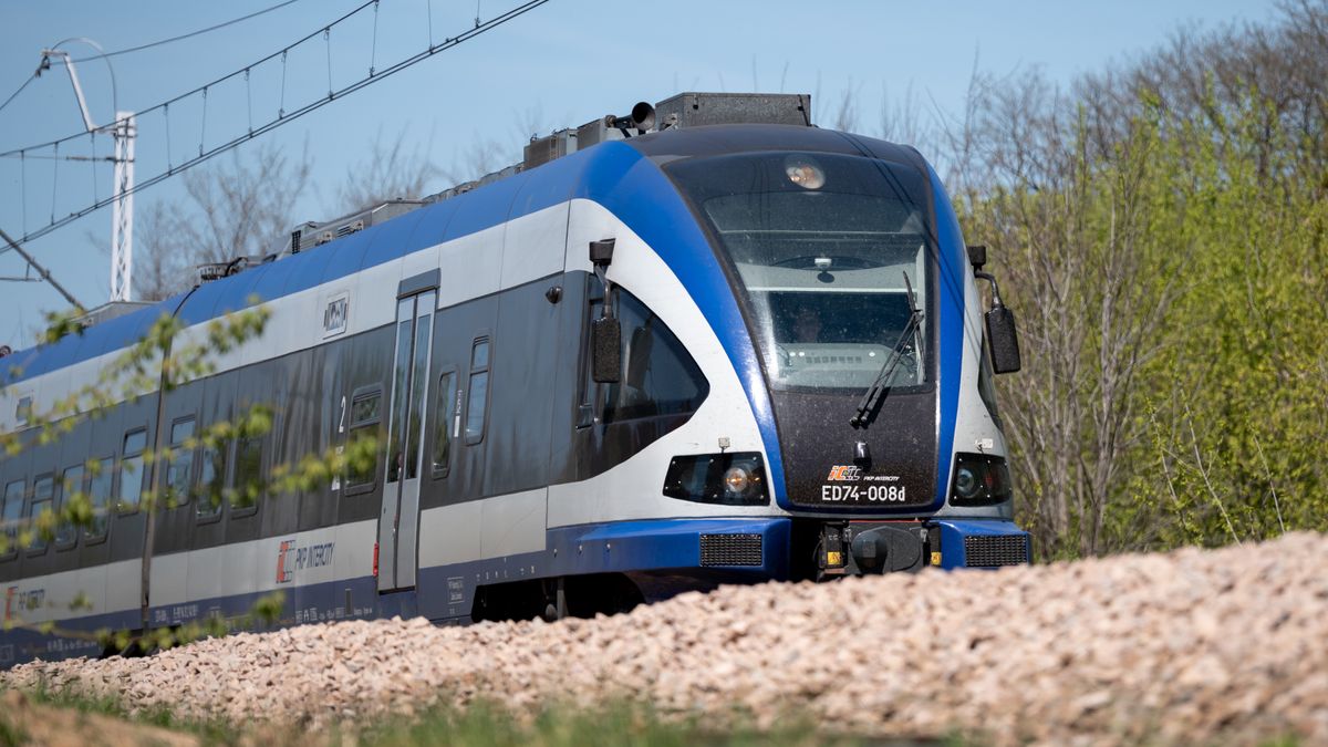 A PKP Intercity Pesa Bydgostia ED74 passenger train is seen in Luczyce, Poland, on May 1, 2026. The modern electric multiple unit trainset is operated by Polish state railways, providing rail transport services across the Polish railway network. (Photo by Marcin Golba/NurPhoto via Getty Images)