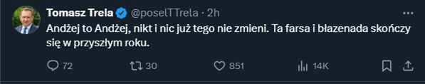 Trela komentuje zachowanie Dudy
