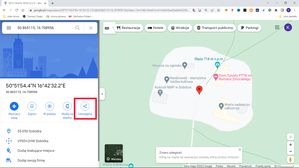 Google Maps: zakładka z możliwością Udostępnij