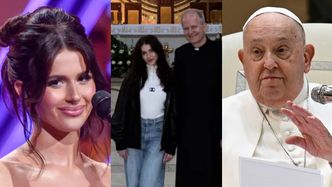Roksana Węgiel pozuje z księdzem w sanktuarium i zapowiada, że zaśpiewa dla papieża Franciszka w dniu pogrzebu