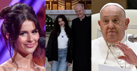 Roksana Węgiel pozuje z księdzem w sanktuarium i zapowiada, że zaśpiewa dla papieża Franciszka w dniu pogrzebu