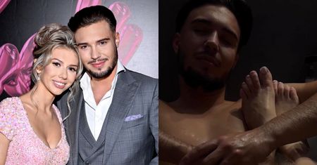 Leon Myszkowski zażywa relaksującej kąpieli z ukochaną, przytulając się do jej stóp w wannie