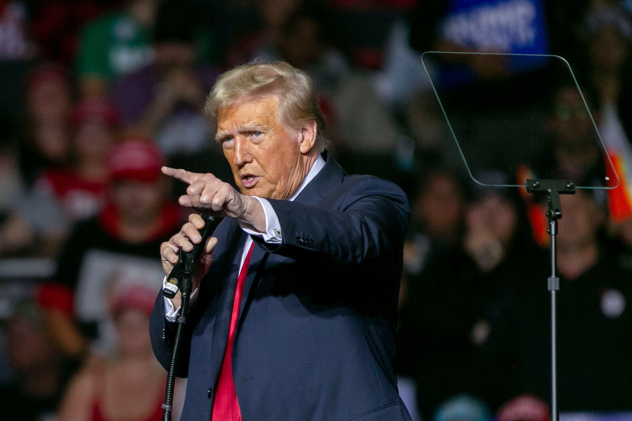 Former US President Donald Trump during a campaign event at the Fiserv Forum in Milwaukee, Wisconsin, US, on Friday, Nov. 1, 2024. Trump and his allies are telling supporters that they're on pace for a runaway victory barring fraud, setting the stage for outrage and legal challenges if the election doesn't break in favor of Republicans. Photographer: Jim Vondruska/Bloomberg via Getty Images