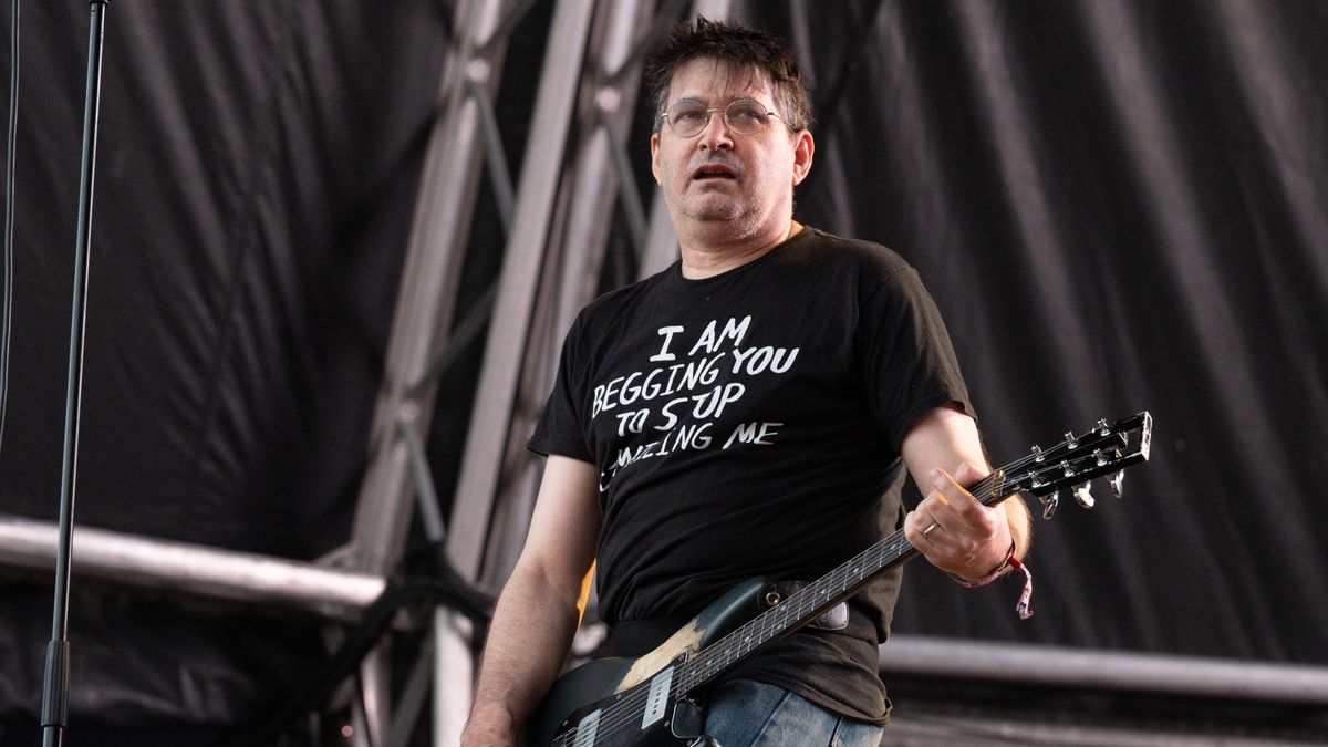 BARCELONA, SPAIN - JUNE 03: Guitarist and vocalist Steve Albini of Shellac performs on stage during Primavera Sound 2022 on June 03, 2022 in Barcelona, Spain. (Photo by Jim Bennett/WireImage)