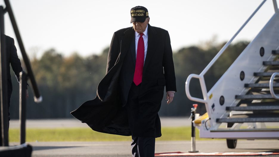 Kinston, NC - November 3 : Republican presidential nominee former President Donald Trump walks out to speak at a campaign rally held Kinston Regional Jetport in Kinston, NC on Sunday, Nov. 03, 2024. (Photo by Jabin Botsford/The Washington Post via Getty Images)