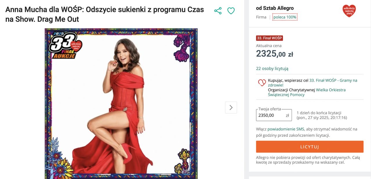 Anna Mucha wystawiła na aukcję piękną suknię