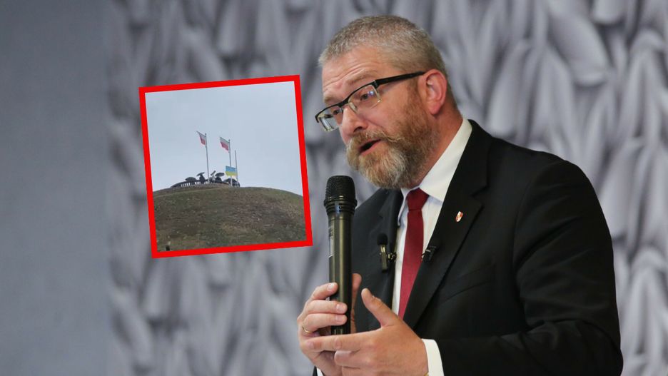 Grzegorz Braun ściągnął flagę Ukrainy z Kopca Kościuszki