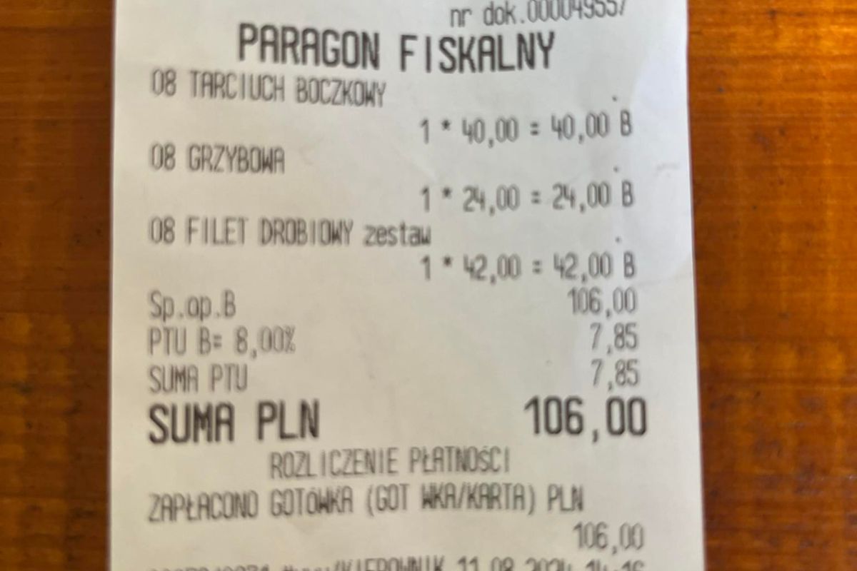 Cena za obiad dla dwóch osób