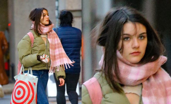 Suri Cruise w puchówce i szaliku wałęsa się po Nowym Jorku