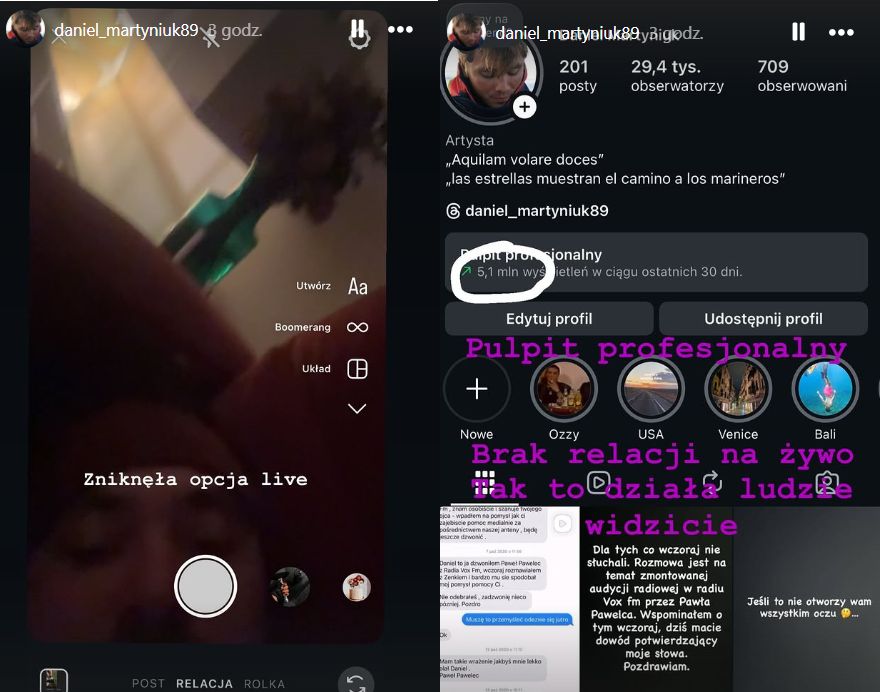 Wpisy Daniela Martyniuka na Instagramie