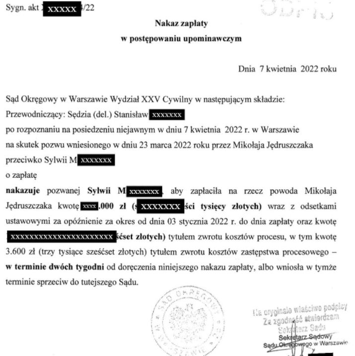 Mikołaj Jędruszczak pokazuje SĄDOWY NAKAZ ZAPŁATY dla Sylwii Madeńskiej!