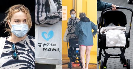 Zamaseczkowana Maffashion wychodzi ze szpitala z dzieckiem i torbą z napisem "jestem mamą" (ZDJĘCIA)