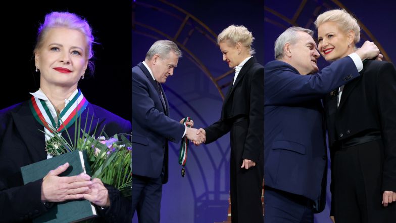 Małgorzata Kożuchowska odbiera medal z rąk ministra kultury