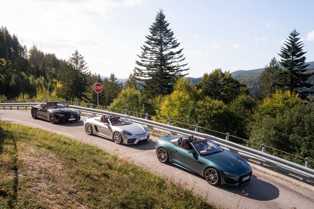 Porsche 718 Spyder vs. Mercedes-AMG SL 63 vs. Jaguar F-Type P450 