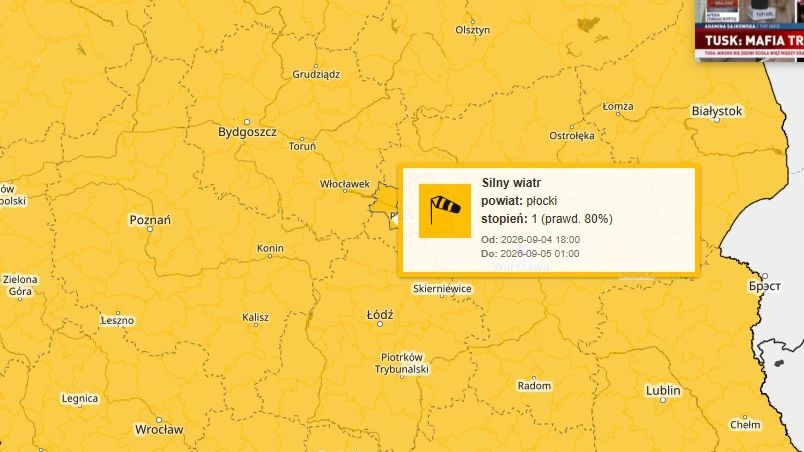 Prognozowany silny wiatr