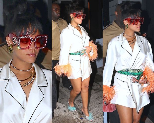 Rihanna imprezuje w szlafroku z piórami