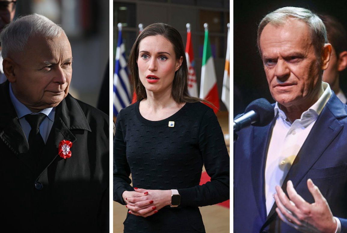 Na zdjęciu Jarosław Kaczyński, Sanna Marin i Donald Tusk