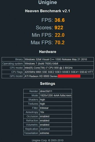 Radeon HD6870 - Unigine Heaven Benchmark 2.1