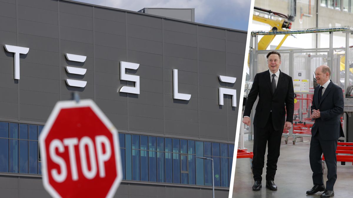 Tesla-Mitarbeiter kämpfen für Arbeitsbedingungen.  Aktion in einem deutschen Werk