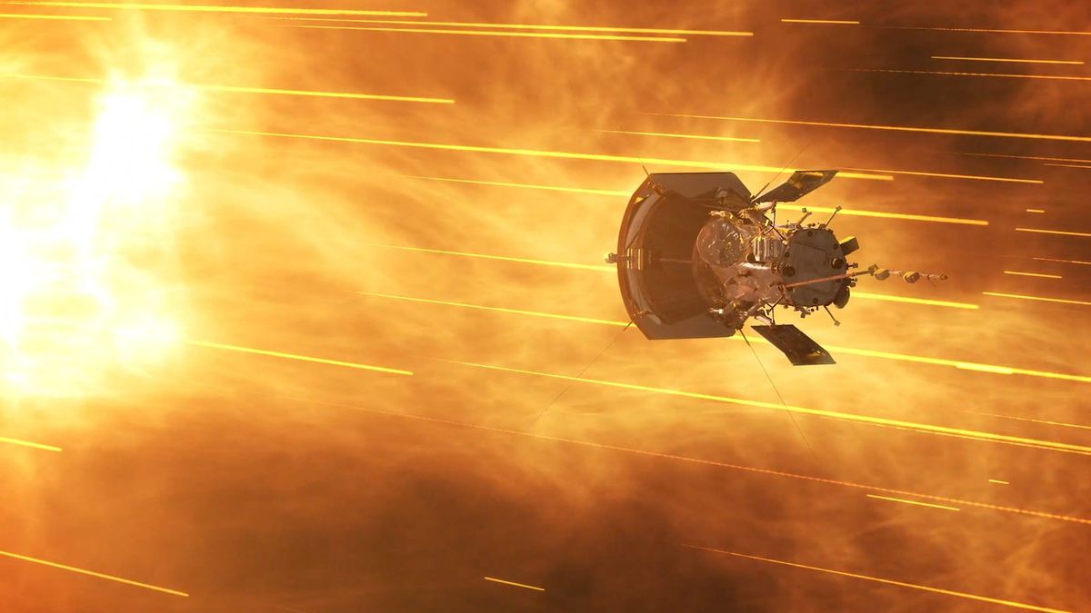 Wizualizacja sondy Parker Solar Probe w koronie słonecznej.