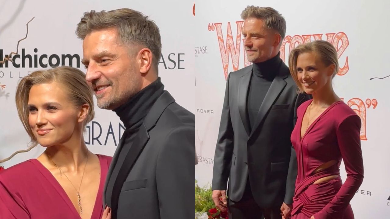 Uśmiechnięci Kaczorowska i Rogacewicz posyłają powłóczyste spojrzenia na ściance. Para wywołała entuzjazm wśród fotografów (WIDEO)