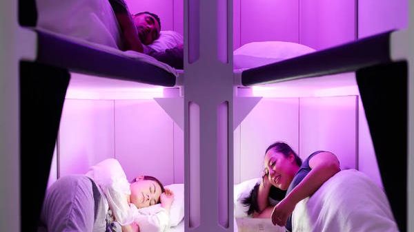 Łóżka piętrowe w klasie ekonomicznej Air New Zealand