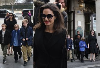 Angelina Jolie cała na czarno zabrała dzieci do Luwru (ZDJĘCIA)