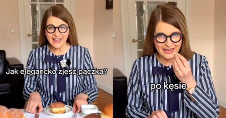 Internauci DRWIĄ z Ireny Kamińskiej-Radomskiej, która uczy, jak "elegancko zjeść pączka": "Aż MDŁOŚCI biorą!" (WIDEO)