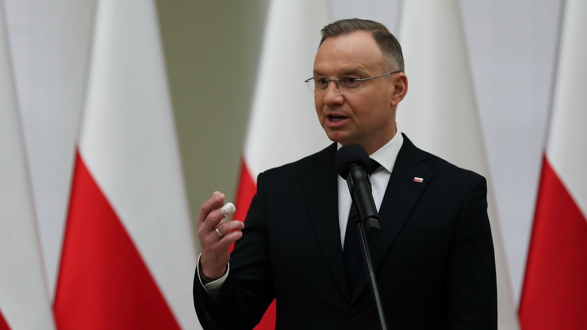 President of Poland Andrzej Duda attends the ceremony of awarding state awards for services to the development of transport at the NBP Krakow Economic Salon in Krakow, Poland, on February 7, 2025. (Photo by Klaudia Radecka/NurPhoto via Getty Images)