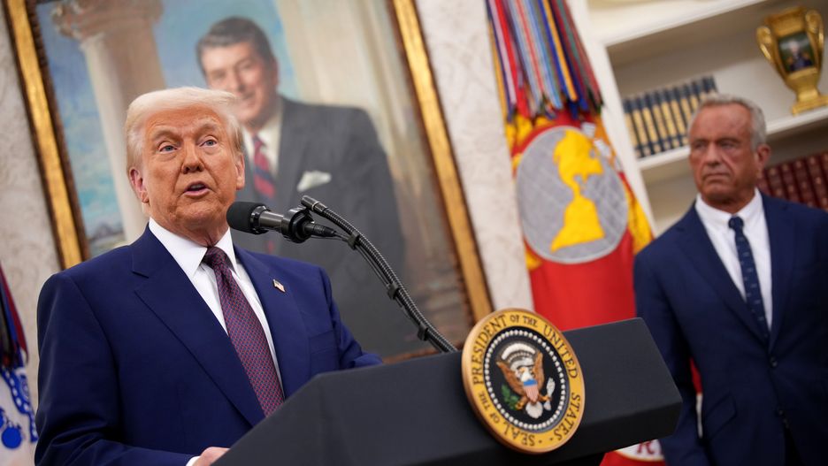 WASHINGTON, DC - FEBRUARY 13: U.S. President Donald Trump speaks alongside Robert F. Kennedy Jr. before Kennedy is sworn in as Secretary of Health and Human Services in the Oval Office at the White House on February 13, 2025 in Washington, DC. Kennedy, who faced criticism for his past comments on vaccine, was confirmed by the Senate 52 to 48. Former Senate Republican Leader Mitch McConnell (R-KY) was the only Republican to vote against him.  (Photo by Andrew Harnik/Getty Images)