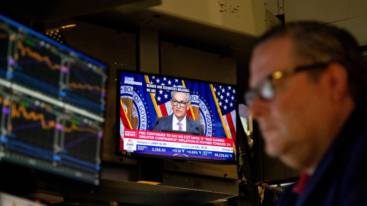 Traders On The Floor Of The New York Stock Exchange As Fed Chair Powell Holds New Conference
A television station broadcasts Jerome Powell, chairman of the US Federal Reserve, speaking after a Federal Open Market Committee (FOMC) meeting on the floor of the New York Stock Exchange (NYSE) in New York, US, on Wednesday, July 31, 2024. Federal Reserve officials held interest rates at the highest level in more than two decades but signaled they are moving closer to lowering borrowing costs amid easing inflation and a cooling labor market. Photographer: Michael Nagle/Bloomberg via Getty Images
Bloomberg
united states of america, federal reserve fomc, u.s. stock market, u.s., north american, stocks, securities, u.s.a., american, 2024uspolitics, u.s. government, nyse, fomc meetings, speeches, forecasts, us, industries, americas, markets, macro economics, finance, financial, government news, business news