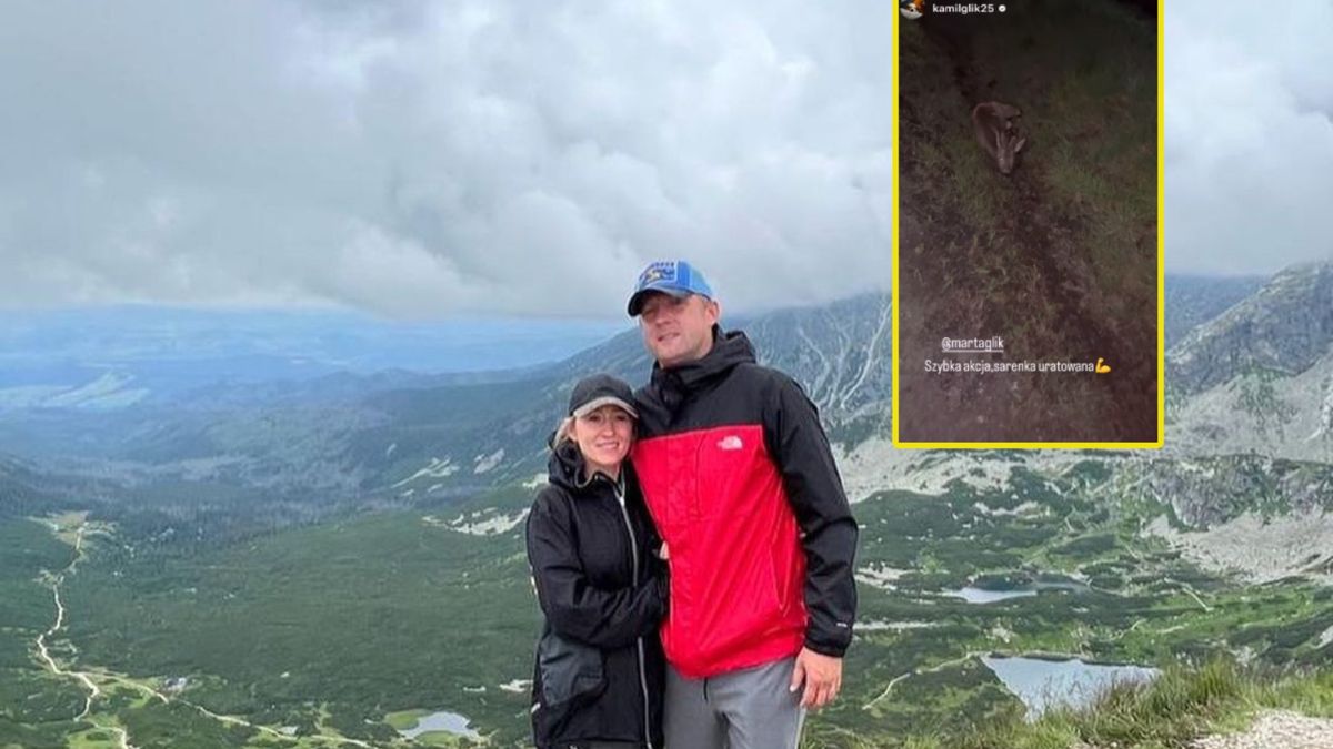Na zdjęciu: Marta i Kamil Glik, w prostokącie: uratowana sarna