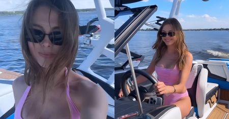 "Kapitan" Joanna Opozda w fioletowym BIKINI dokazuje za sterami łodzi (ZDJĘCIA)