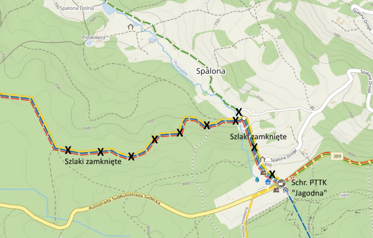 Mapa zamkniętych szlaków 