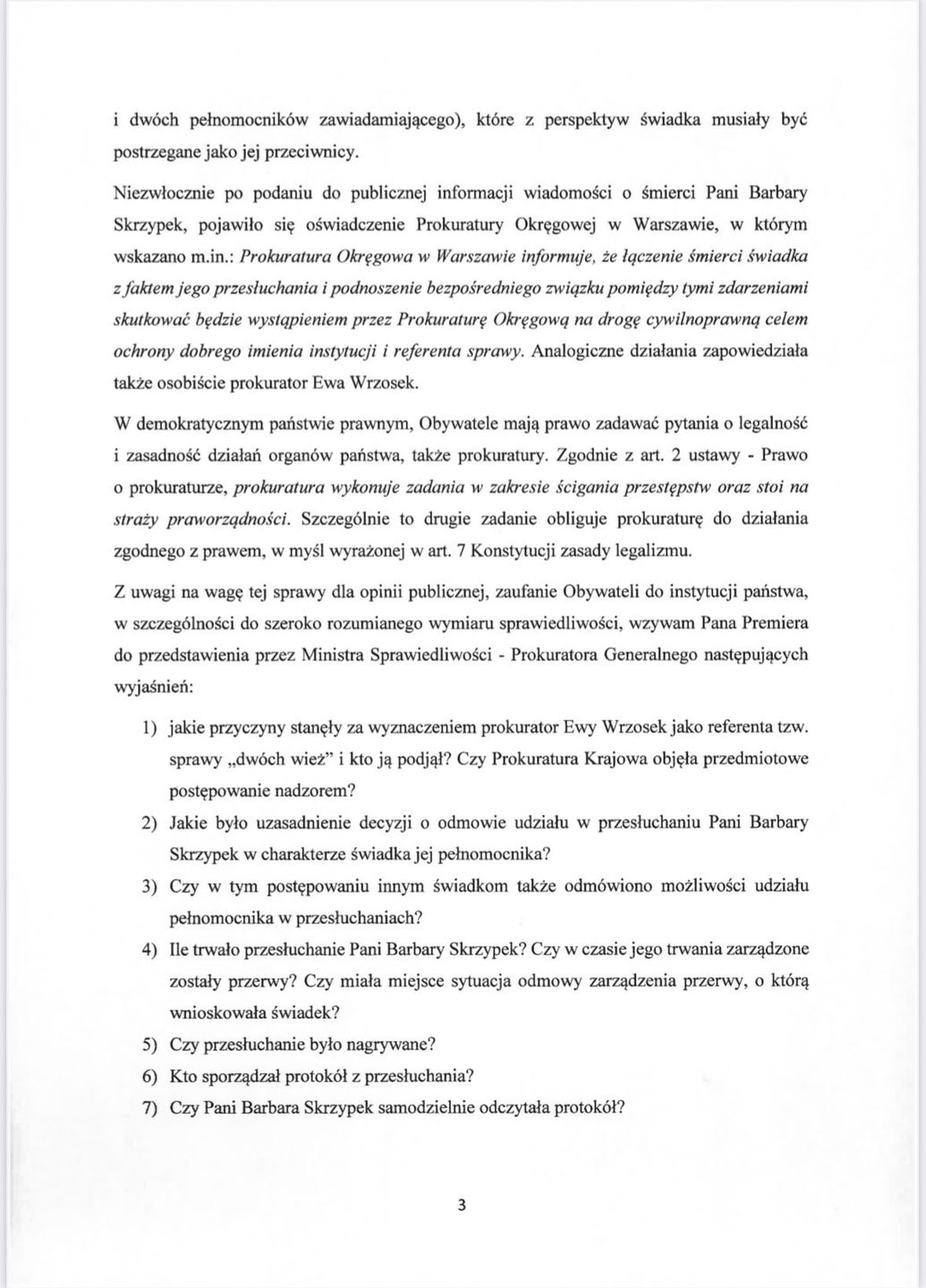 Opublikowano treść pisma