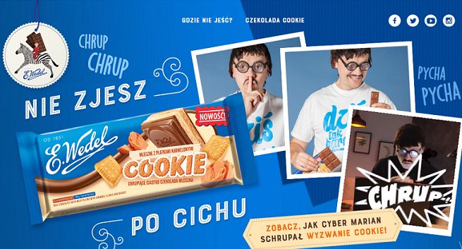 Cyber Marian chrupie, a chłopiec na zebrze pomaga nauczycielce w kampanii czekolady Wedel Cookie (wideo)