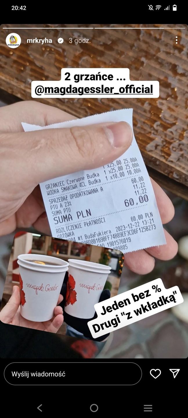 Pokazał, ile zapłacił za dwa grzańce od Gessler na jarmarku.