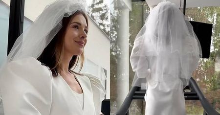 Klaudia Halejcio w białej sukni z welonem prezentuje PRZYGOTOWANIA DO ŚLUBU. Wyszło zabawnie? (WIDEO)