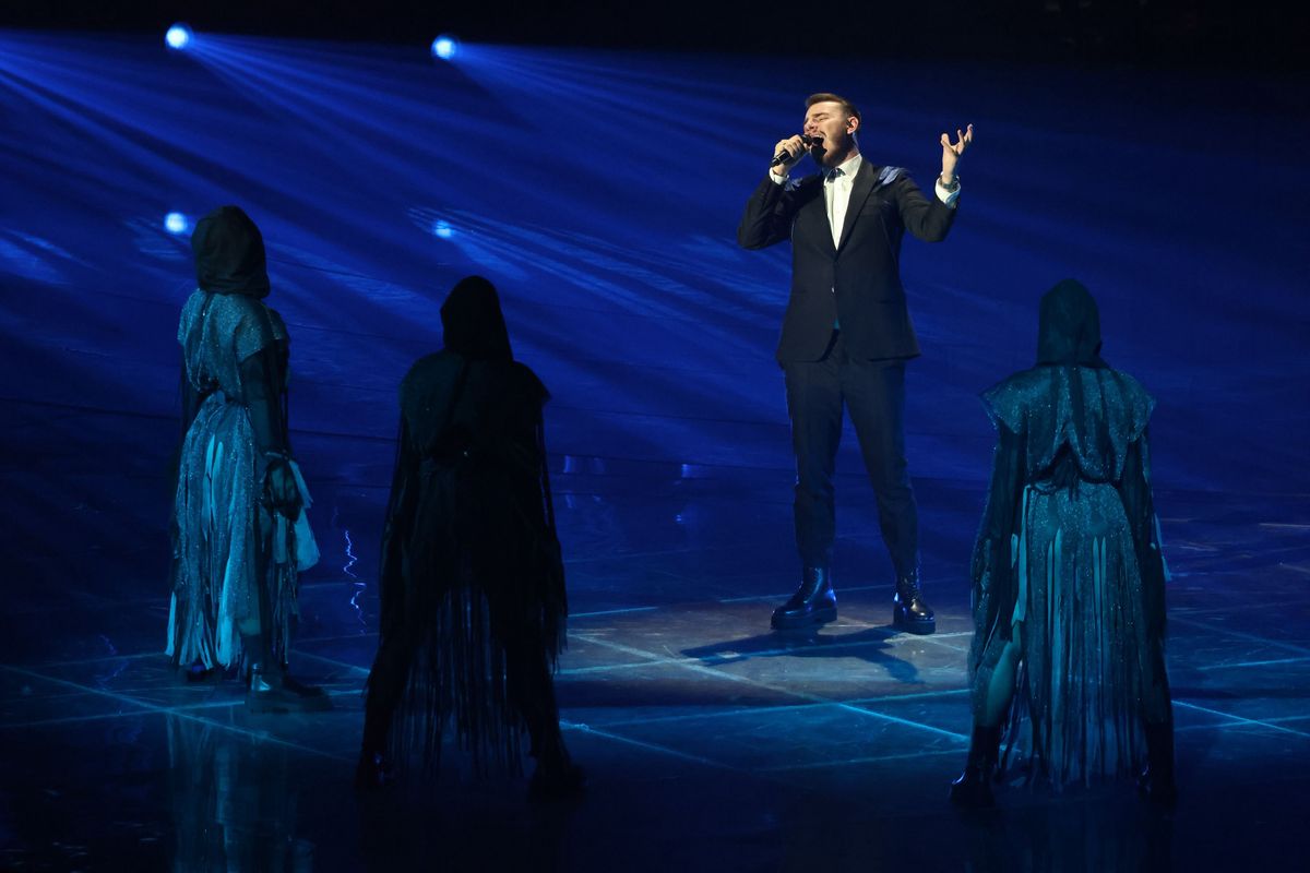 TURIN, ITALY - MAY 14:  Ochman, representing Poland, performs on stage during the Grand Final show of the 66th Eurovision Song Contest at Pala Alpitour on May 14, 2022 in Turin, Italy. (Photo by Stefania D'Alessandro/Getty Images)