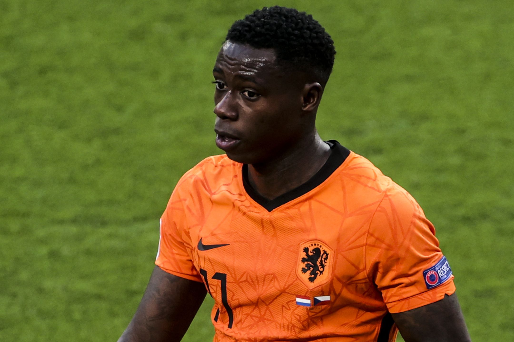BUDAPEST, HUNGARY - JUNE 27: Quincy Promes (11) of the Netherlands reacts after Czech Republic's victory at the end of the EURO 2020 round of 16 football match between the Netherlands and the Czech Republic at Ferenc Puskas Stadium in Budapest, Hungary on June 27, 2021. (Photo by Dmitriy Golubovich/Anadolu Agency via Getty Images)