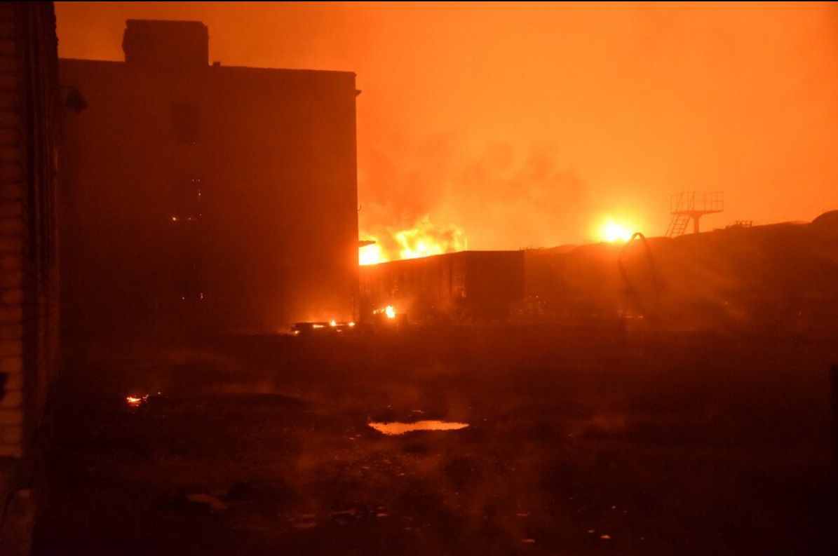Pożar w okupowanym Szachtarsku.