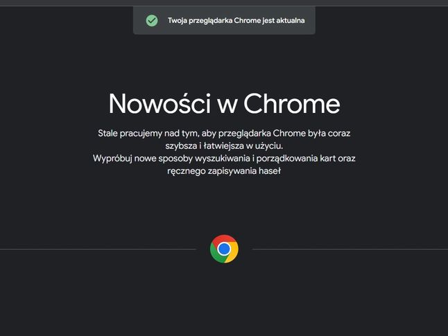 Twoja przeglądarka Chrome jest aktualna