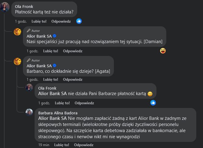 Komentarze na koncie Alior Banku