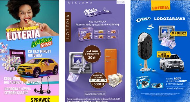 Sprzedaż lodów Kaktus, Milka i Oreo wspierana loterią