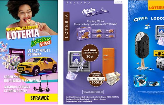 Sprzedaż lodów Kaktus, Milka i Oreo wspierana loterią