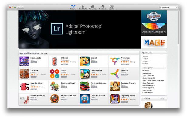 Adobe Lightroom 4 w Mac App Store za 150 dolarów