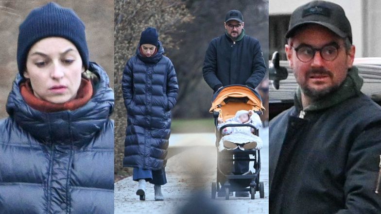 Agnieszka Więdłocha i Antoni Pawlicki z córką w parku